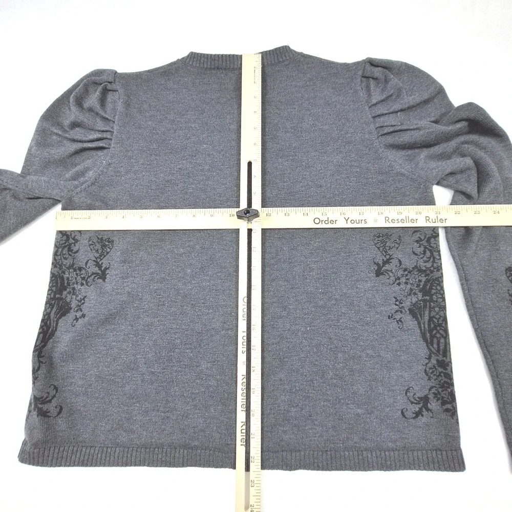 Disturbia Nia Puff Sleeve Printed Arch Knit Cardigan Womens XL Soft Goth